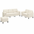 Elegante 3-teilige Samt-Sofagarnitur in Creme ¨C Bequemes Wohnzimmerset mit 2-Sitzer, 3-Sitzer und Hocker ¨C Stabiler Metall- und Sperrholzrahmen