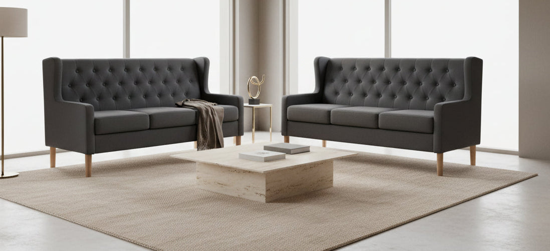 Modernes 2-teiliges Sofa-Set aus Stoff in Grau mit Holzrahmen, 2-Sitzer und 3-Sitzer, bequemes Wohnzimmerm?bel