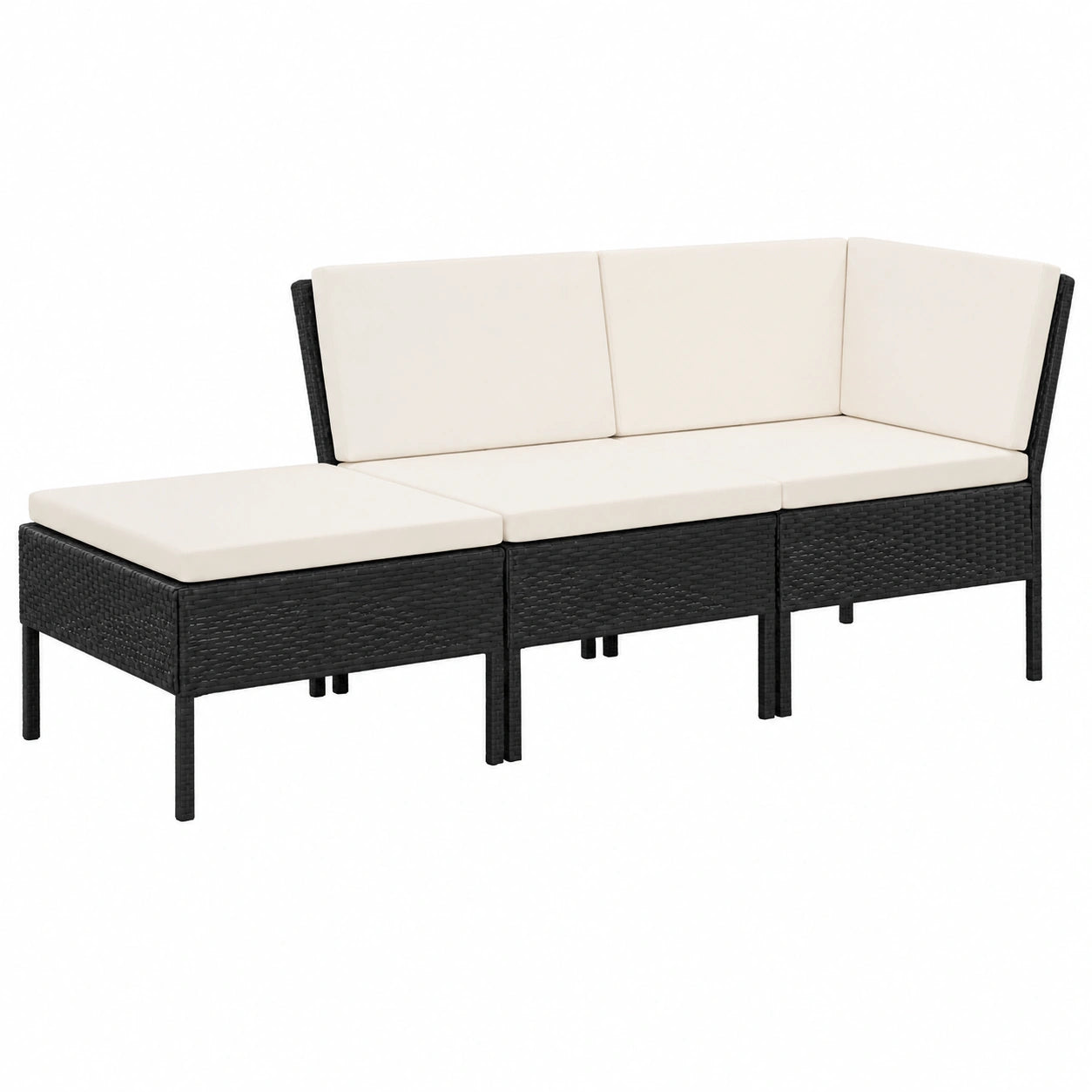 3-tlg. Gartenloungeset aus Poly Rattan mit Auflagen, Schwarz