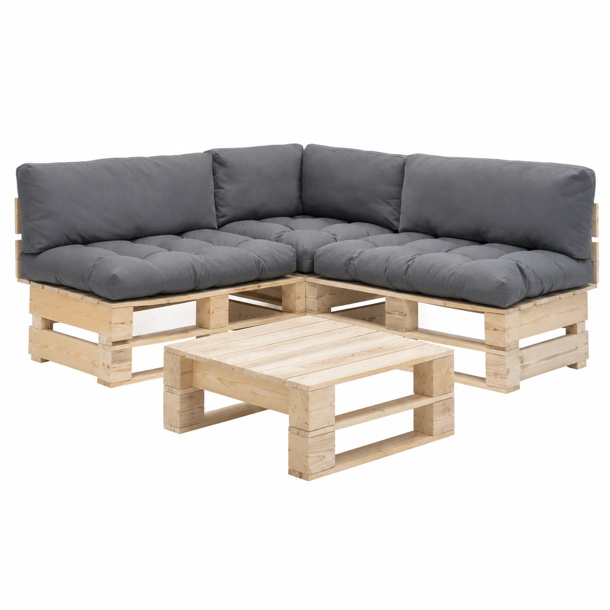 Gartensofa Set aus Holz mit Kissen, 4-teilig, Grau, f¨¹r Innen- und Au?enbereich