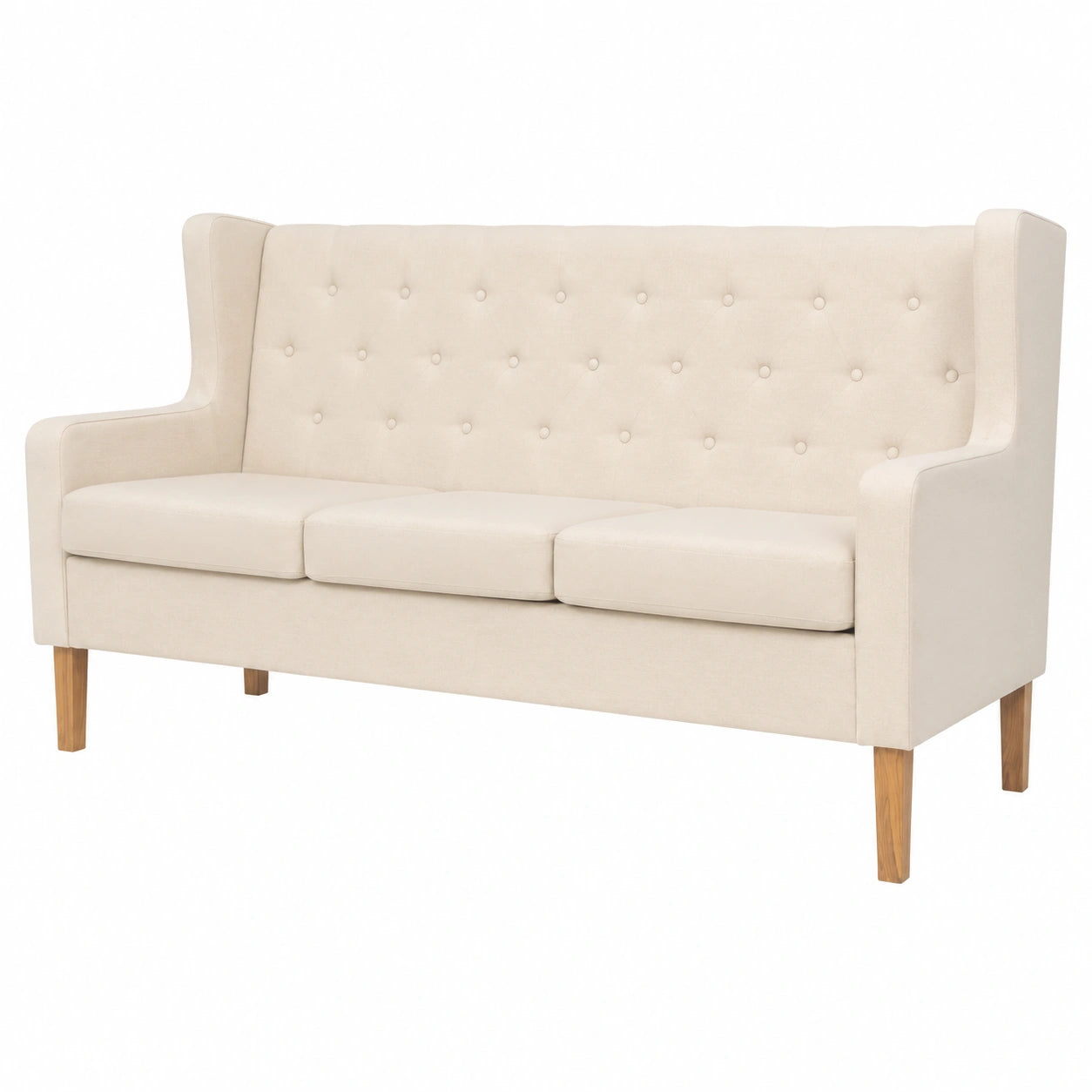 Modernes 3-Sitzer Sofa, Cremewei?, 180x68x90 cm, Massivholz & Polyester, Belastbar bis 110 kg/Platz