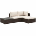 4-teilige Garten-Lounge-Set aus Poly Rattan, Braun mit Kissen