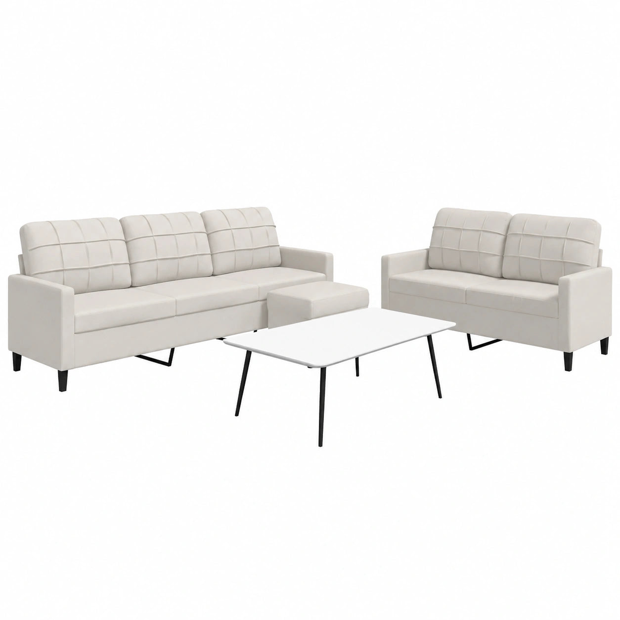Elegante Sofagarnitur in Creme-Samt mit 2- und 3-Sitzer, inklusive Fu?hocker, Vielseitiges Wohnzimmerm?bel f¨¹r Komfort und Stil