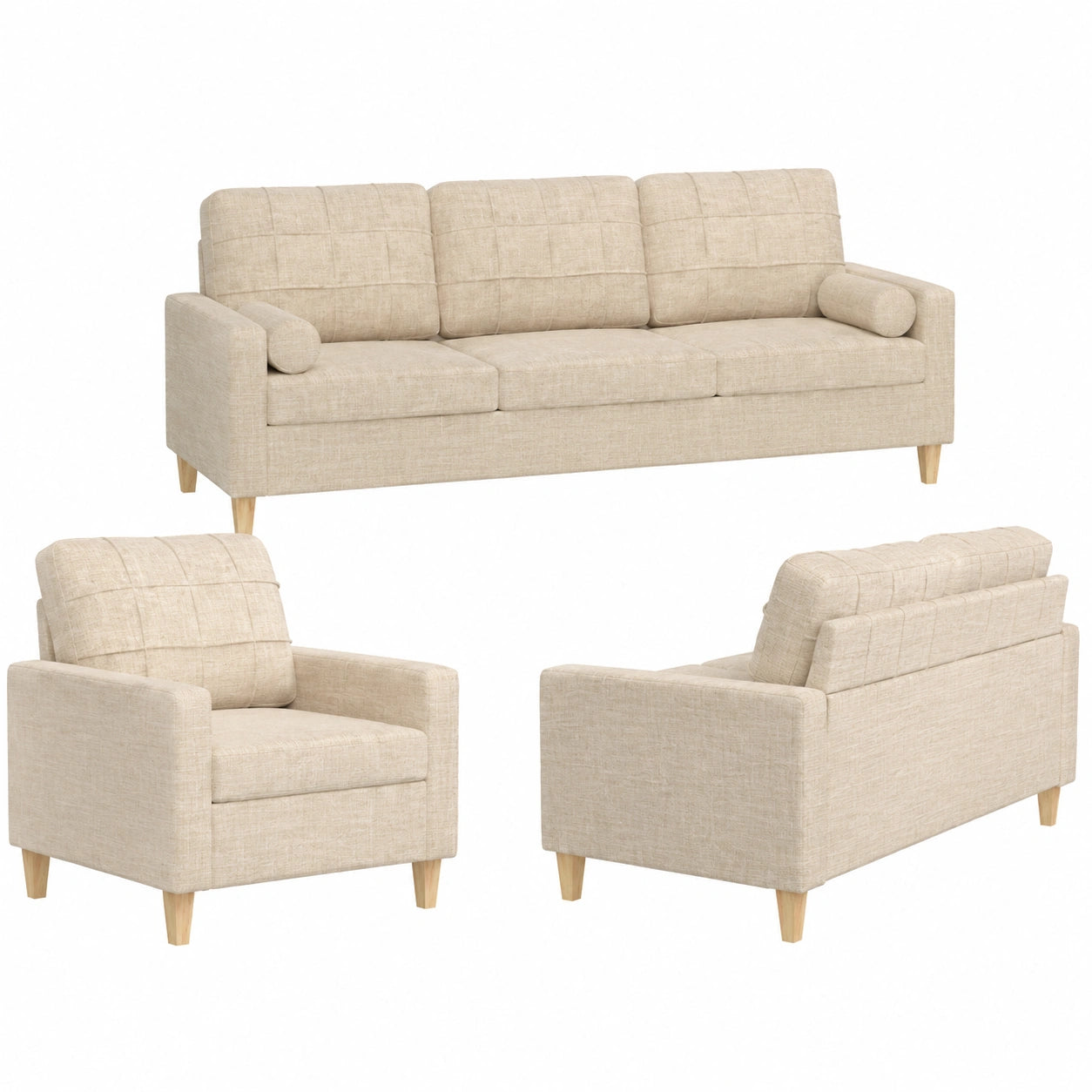 Moderne 4-teilige Sofagarnitur Cremefarben mit Fu?hocker und Zierkissen f¨¹r Wohnzimmer