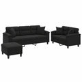 Moderne 3-teilige Sofagarnitur aus Mikrofaser, inkl. Fu?hocker, 2-Sitzer und 3-Sitzer, Komfort-Couch-Set f¨¹r Wohnzimmer, Schwarz
