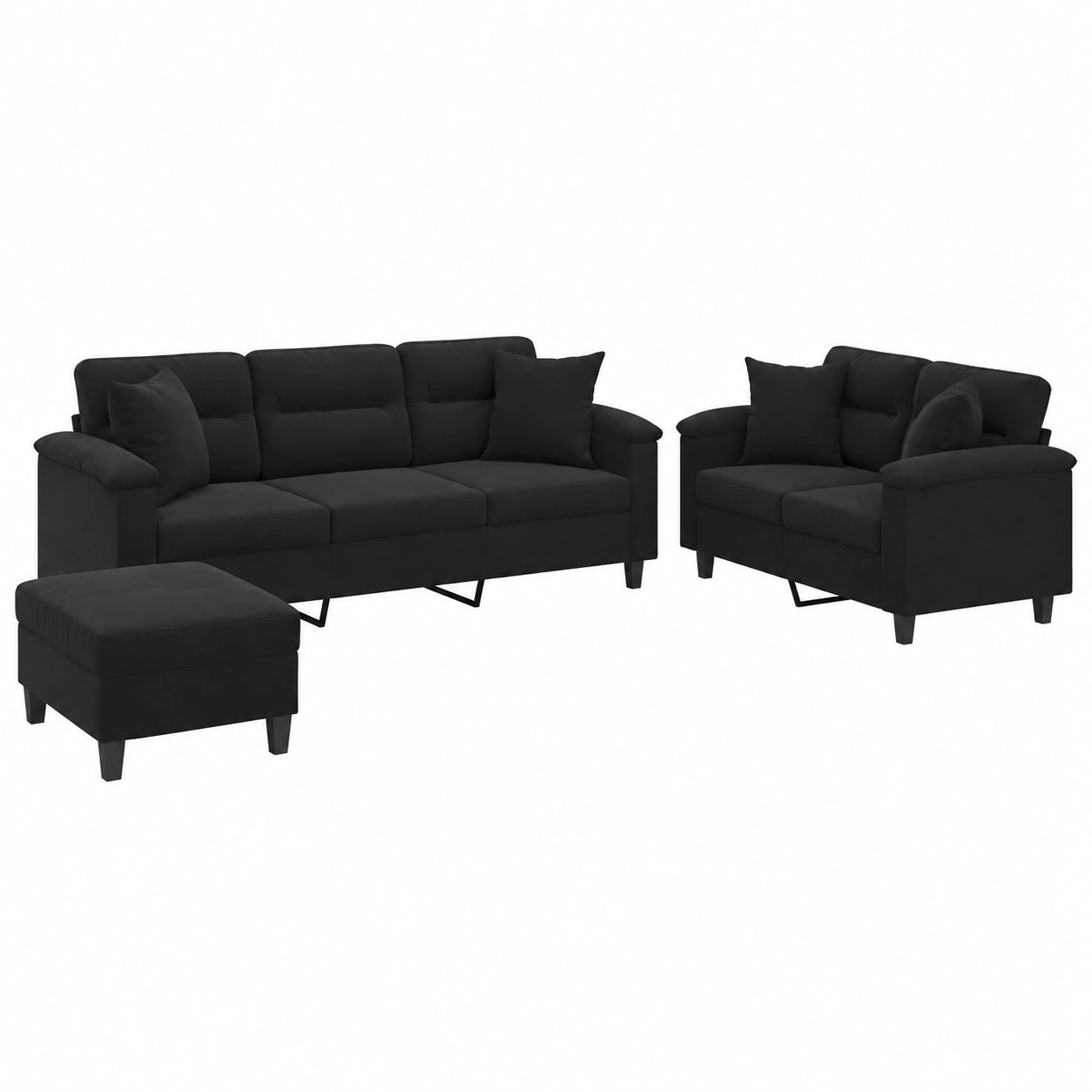 Moderne 3-teilige Sofagarnitur aus Mikrofaser, inkl. Fu?hocker, 2-Sitzer und 3-Sitzer, Komfort-Couch-Set f¨¹r Wohnzimmer, Schwarz