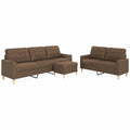 Moderne 3-teilige Sofagarnitur mit Hocker, brauner Stoffbezug, robustes Metallgestell