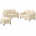 Elegante 3-teilige Sofagarnitur in Creme ¨C 2-Sitzer, 4 Kissen und Fu?hocker