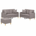 Sofagarnitur 3-teilig, Doppel-Sofa Set mit Hocker & Kissen, Stoffbezug in Taupe, langlebige Wohnzimmerm?bel