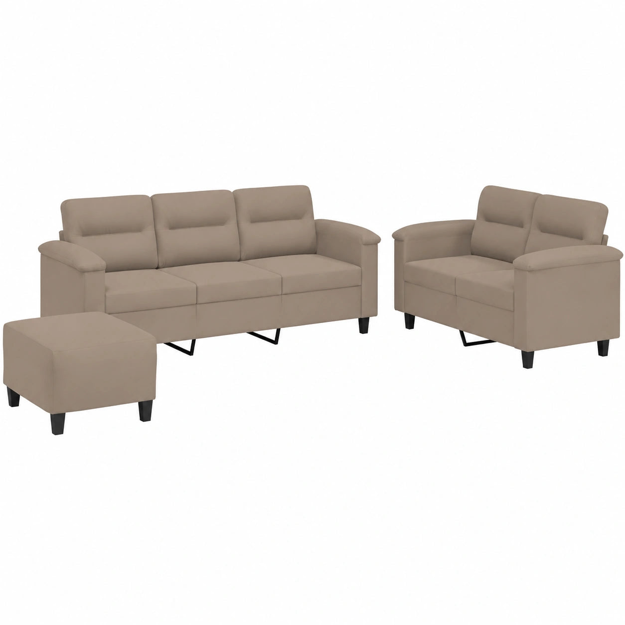 Moderne 3-teilige Mikrofaser Sofagarnitur in Taupe mit robustem Metallrahmen, inklusive 2-Sitzer, 3-Sitzer und Hocker ¨C Komfortable Polsterung f¨¹r Wohnzimmer, G?stezimmer und B¨¹ro