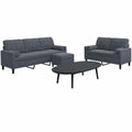 Moderne 3-teilige Sofagarnitur in Dunkelgrau, Samt und Metallrahmen