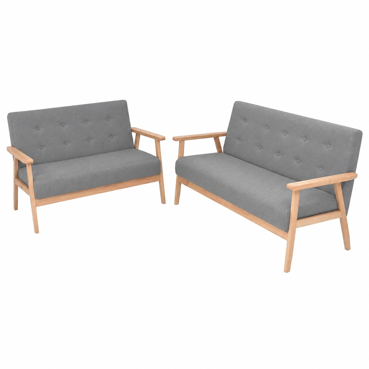 Moderne 2+3-Sitzer Sofagarnitur in Hellgrau mit Massivholzrahmen - Platzsparende Wohnzimmerm?bel f¨¹r kleine R?ume