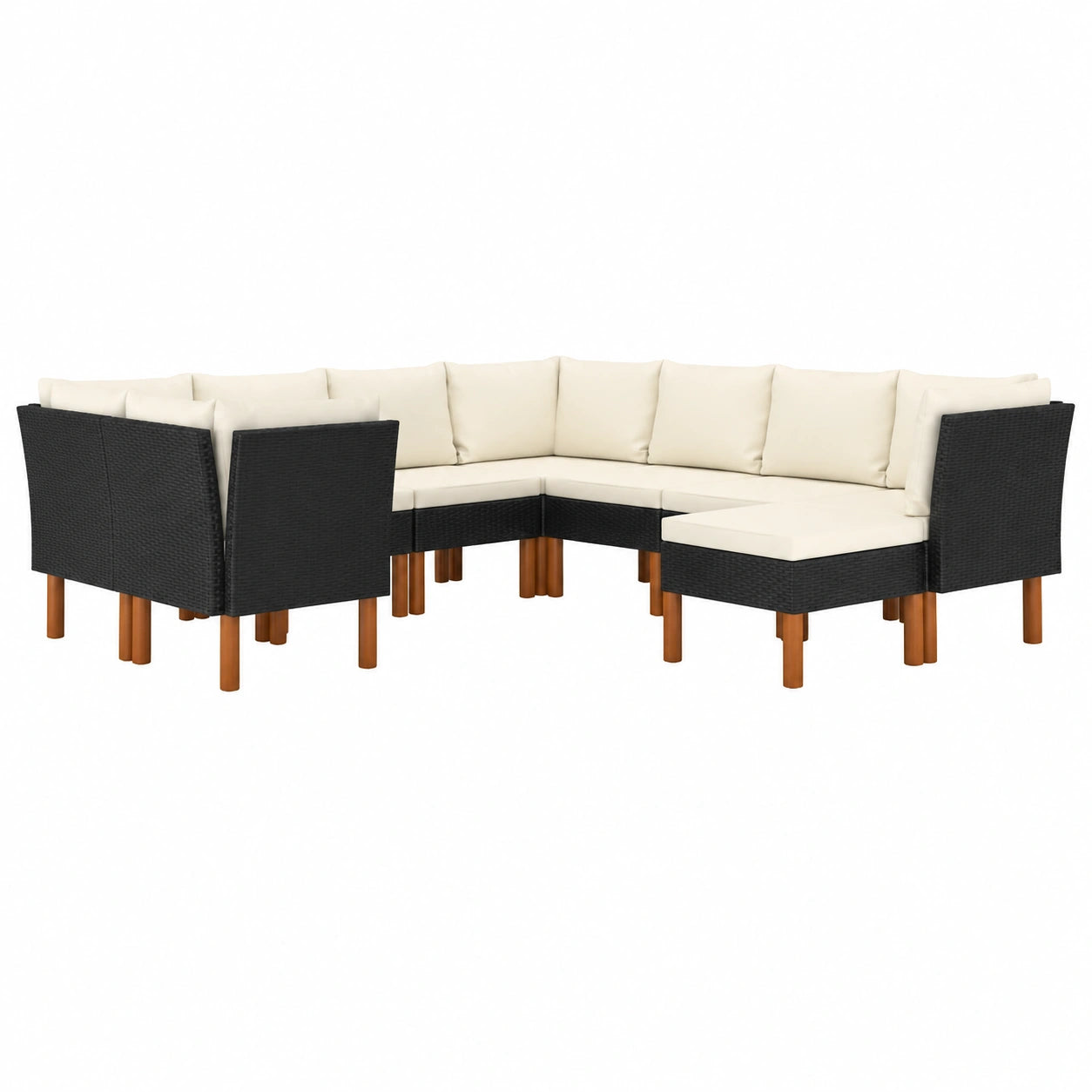 9-tlg. Poly-Rattan Gartensofa-Set mit Kissen in Schwarz, inkl. Mittel- und Ecksofa