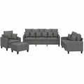 Modernes 4-teiliges Sofagarnitur-Set aus Stoff in Dunkelgrau, inklusive 2-Sitzer, 3-Sitzer, Sessel und Hocker