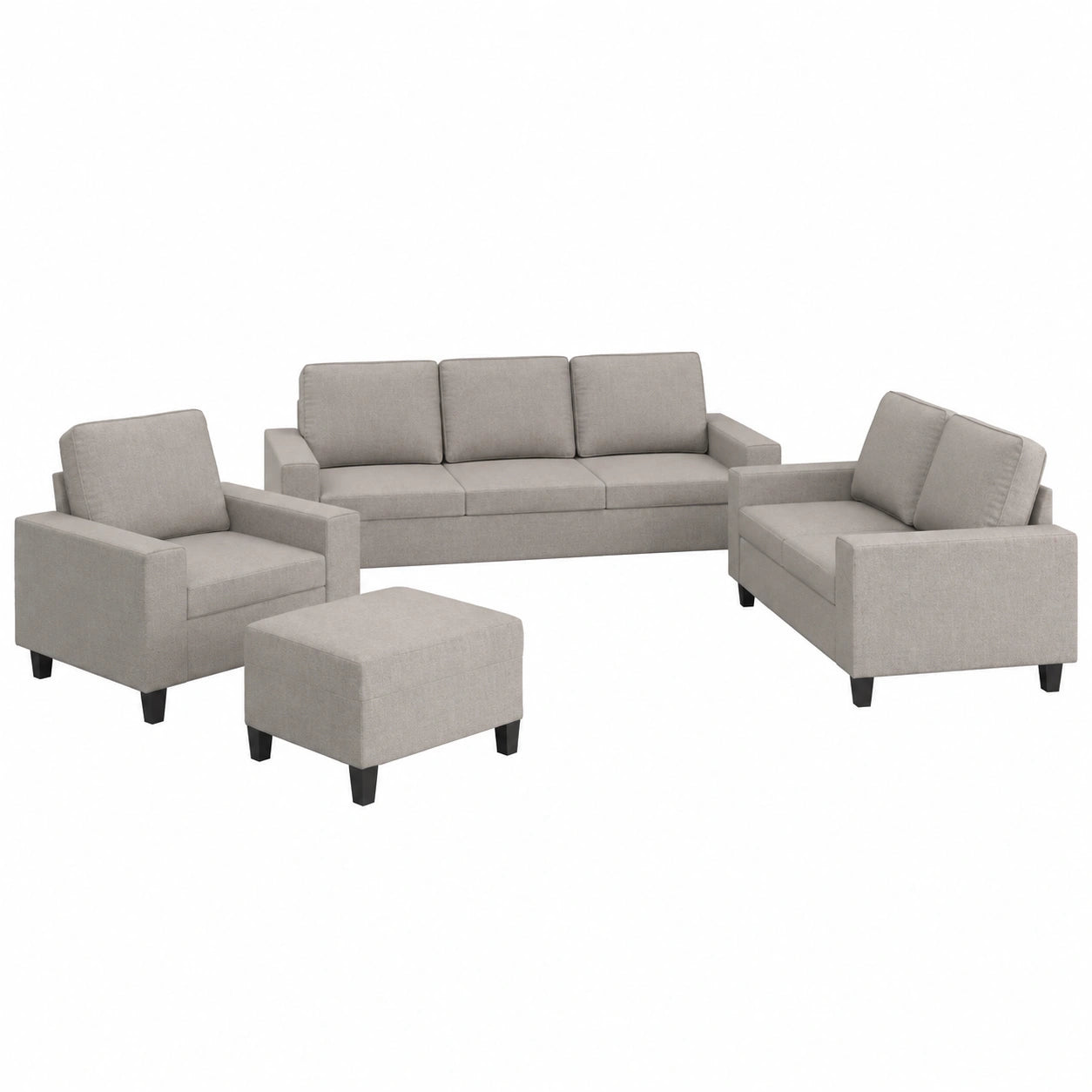 Moderne Sofagarnitur in Taupe: Komfortabler 4-teiliger Set mit Sessel, 2- und 3-Sitzer sowie Hocker f¨¹r Wohnzimmer und B¨¹ro