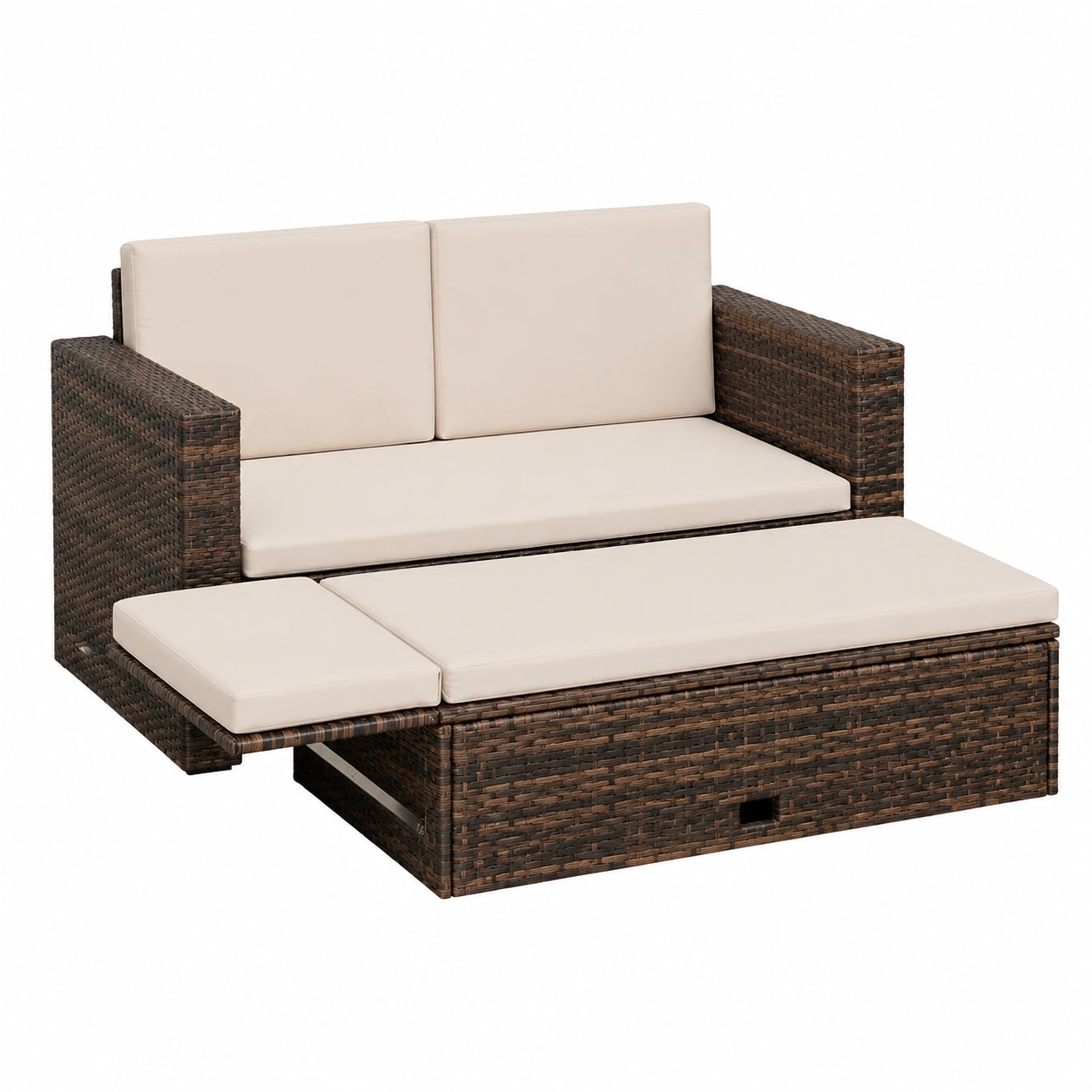 Polyrattan Gartensofa Set Braun mit Stauraum und Klappfu?bank, Inklusive Kissen und Tisch