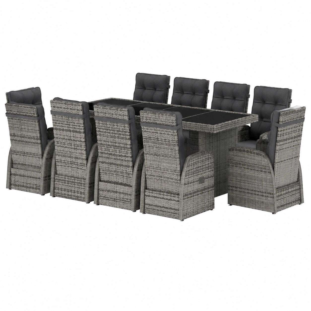 Gartenm?bel-Set 11-teilig mit Kissen, Poly Rattan, Grau