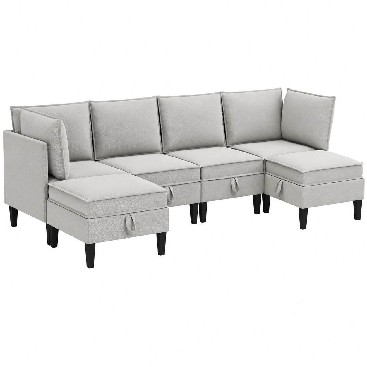 Modulares Ecksofa-Set, 6-teilig, hellgrau, inklusive Hocker, ergonomisches Design, modernes Wohnzimmerm?bel