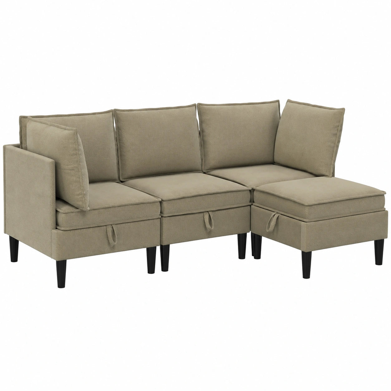 Modulares Wohnzimmer-Sofa-Set, 4-teilig, Stoff Khaki, Bequemes Design mit Holzrahmen, Ecksofa und Hocker