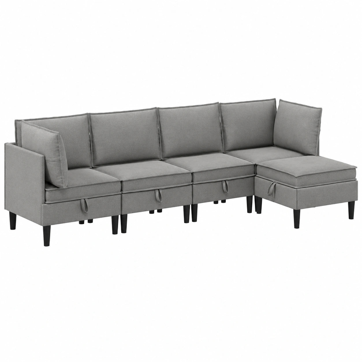 Moderne Ecksofa-Garnitur Dunkelgrau ¨C 5-teilig mit Mittelteil und Hocker, Ergonomisch und Langlebig