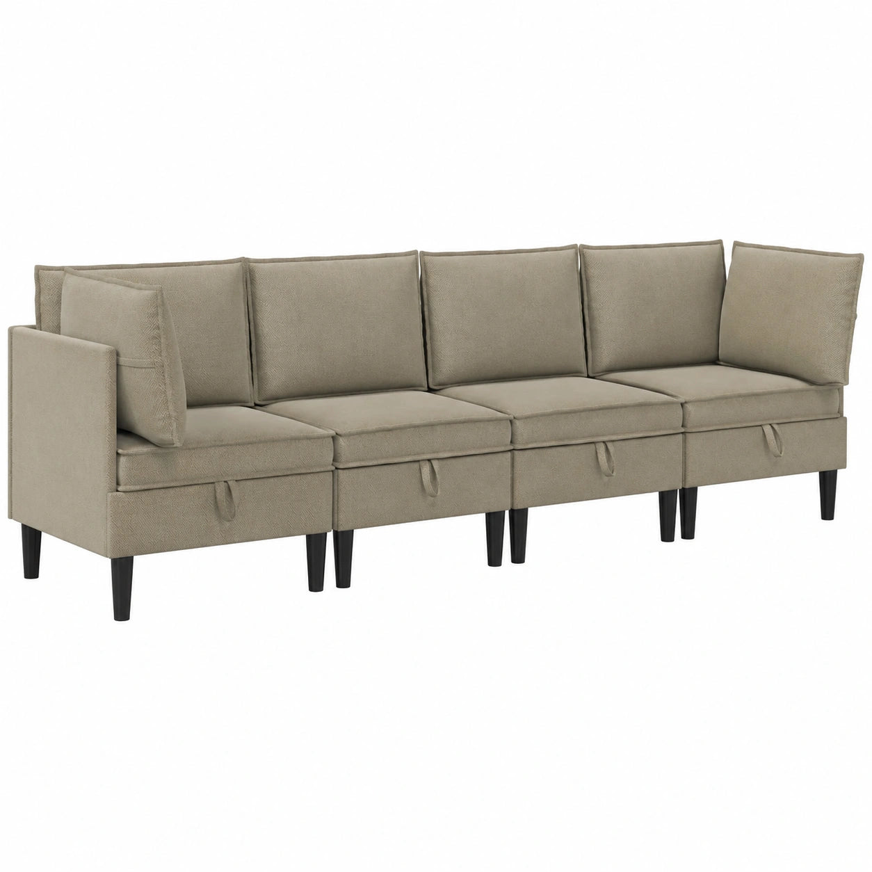 Moderne 4-teilige Stoffsofa-Garnitur in Khaki, Langlebiges Wohnzimmerm?bel-Set mit Sperrholzrahmen, Komfortables Design f¨¹r 4 Personen