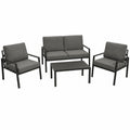 Vancouver 4-teiliges Loungeset f¨¹r Garten, anthrazitfarbenes Aluminium mit grauen Polstern, wetterfest