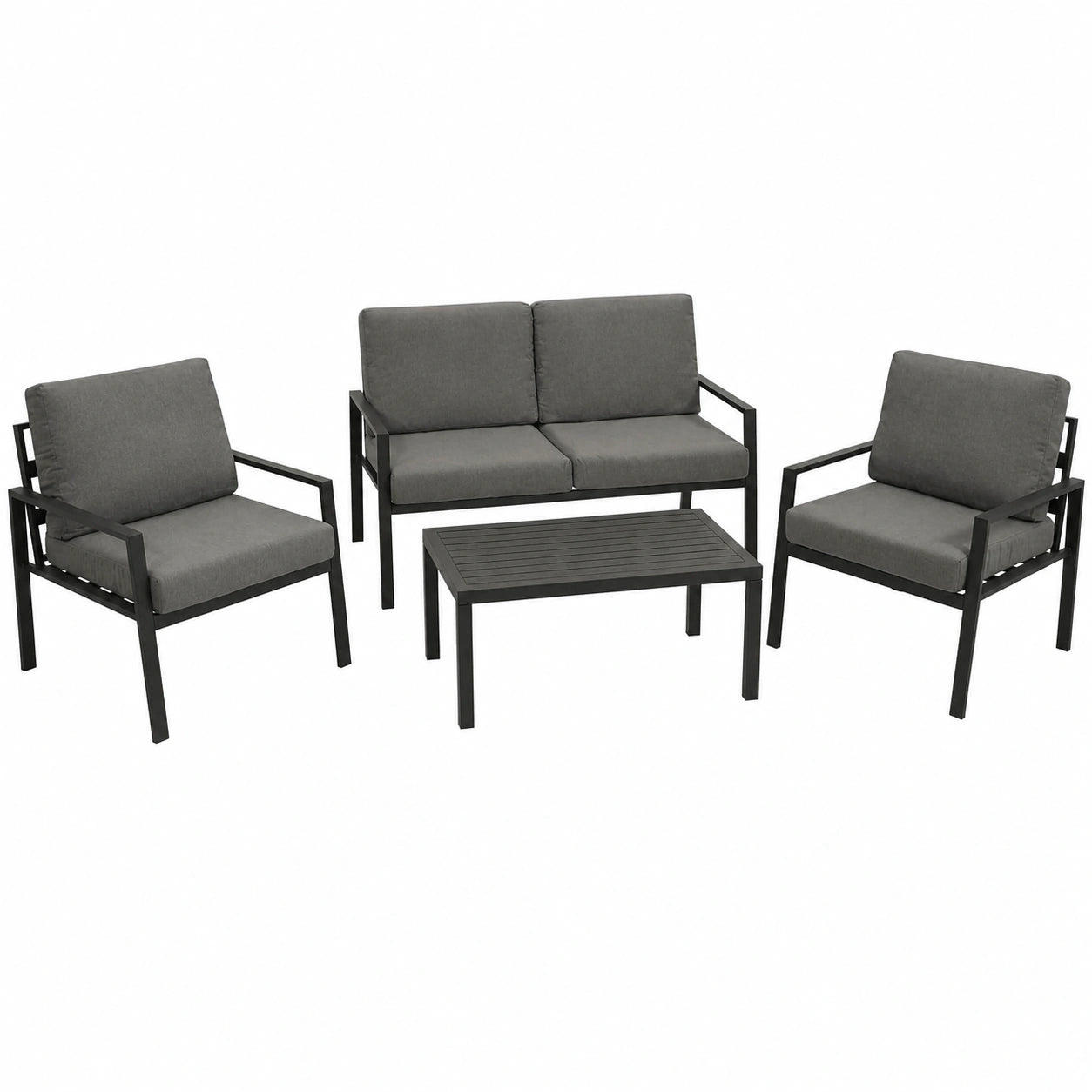 Vancouver 4-teiliges Loungeset f¨¹r Garten, anthrazitfarbenes Aluminium mit grauen Polstern, wetterfest