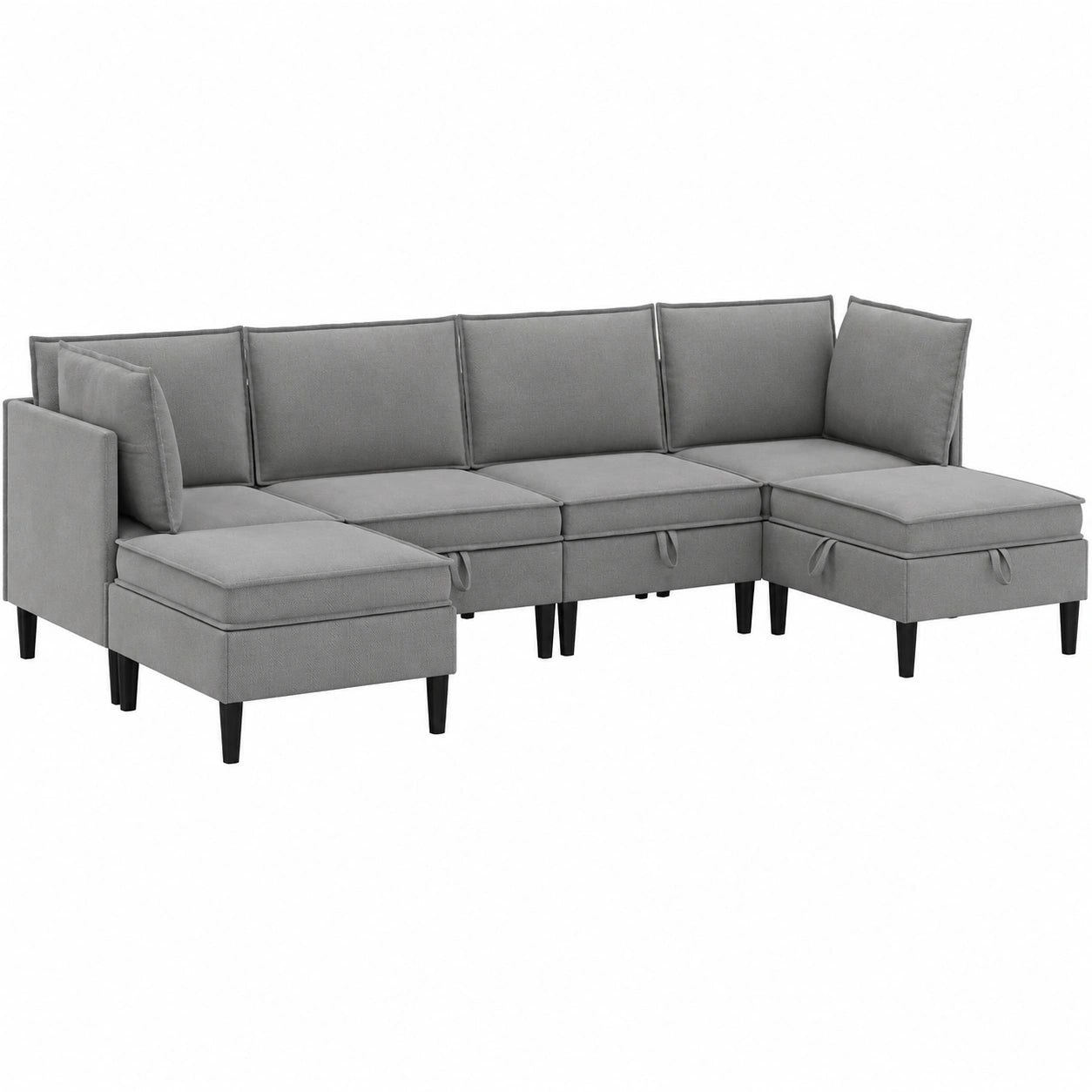 Modulares 6-teiliges Sofa-Set aus Stoff in Dunkelgrau, modernes Ecksofa mit Hockern, robuste Polsterm?bel f¨¹r das Wohnzimmer, flexibel kombinierbar