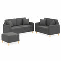 3-teilige Sofagarnitur in Dunkelgrau, inklusive 2-Sitzer-Sofas, Hocker und Kissen, robustes Gestell, atmungsaktiver Stoff, perfekt f¨¹r Wohnen, Lounge oder B¨¹ro