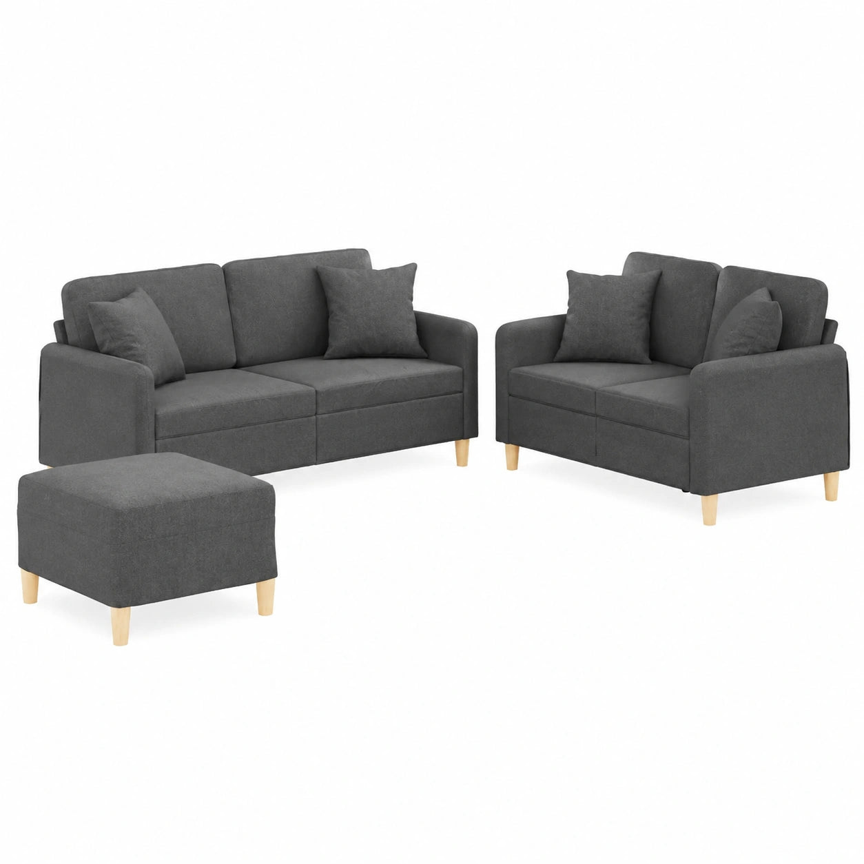 3-teilige Sofagarnitur in Dunkelgrau, inklusive 2-Sitzer-Sofas, Hocker und Kissen, robustes Gestell, atmungsaktiver Stoff, perfekt f¨¹r Wohnen, Lounge oder B¨¹ro