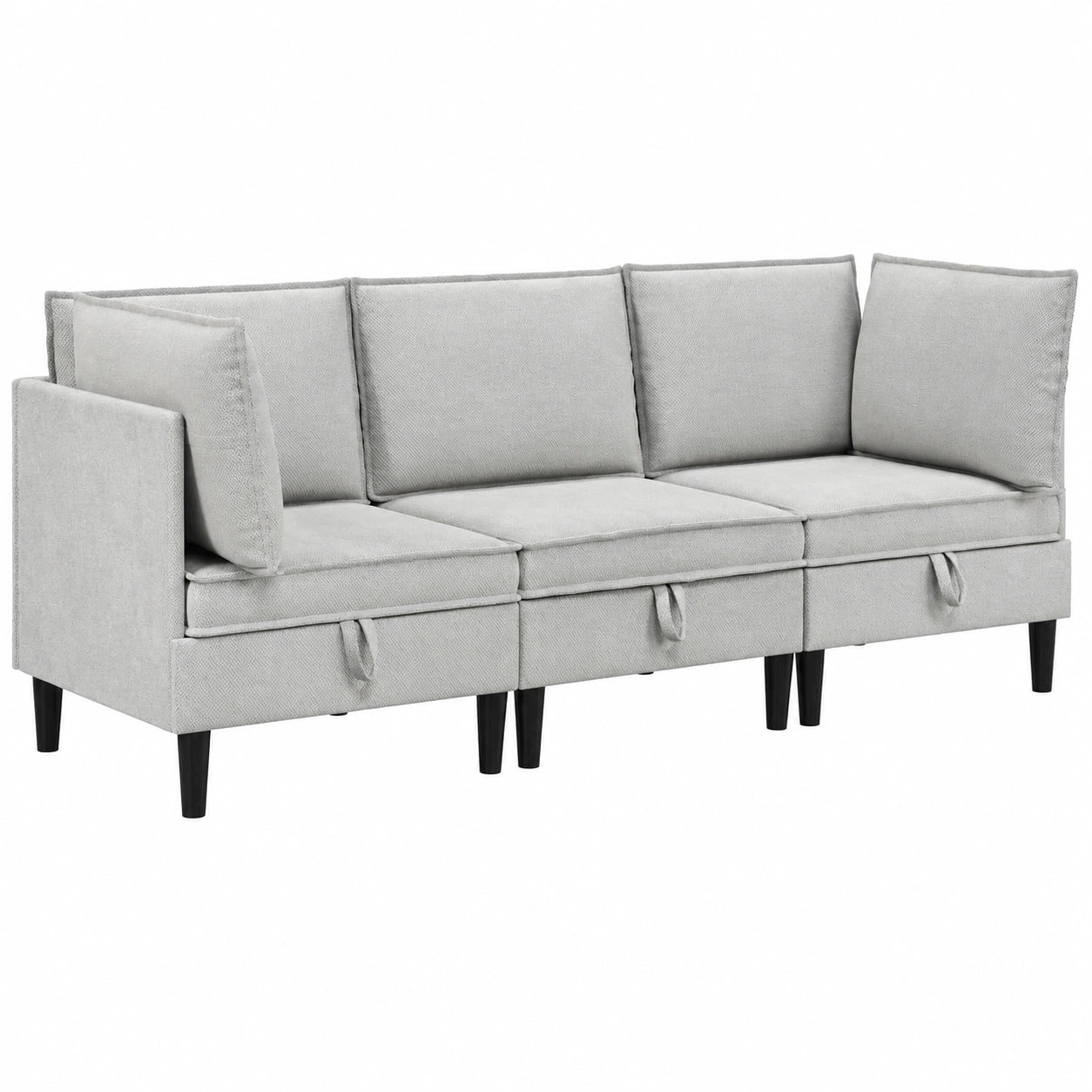 Modernes Ecksofa-Set aus Stoff, hellgrau, mit Stauraum und Sperrholzrahmen, robust und langlebig, 3-teiliges Wohnzimmerm?bel, ideal f¨¹r kleine R?ume, Schlaf- und Loungesofa