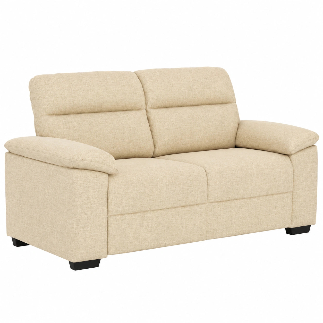 Modernes 2-Sitzer-Sofa aus cremefarbenem Stoff mit Holz- und Metallrahmen