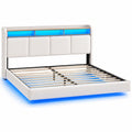Modernes Polsterbett 160x200 cm mit LED, Kopfteil & Ladestation, Stauraum, Wei?