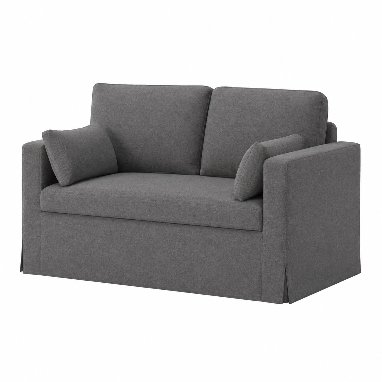 Modulares 2-teiliges Schlafsofa Dunkelgrau mit Holzarmlehnen und Metallrahmen