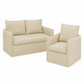 2-teiliges Creme-Sofa mit Metallrahmen und Holzarmlehnen, 136 x 82 x 85 cm - Modulares, Platzsparendes Wohnzimmerm?bel