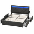 VASAGLE Metallbett mit LED, 140x200 cm, 4 Schubladen, USB-Ladestation, gepolstertes Kopfteil, Schiefergrau