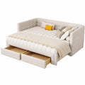 Lcoho Tagesbett 90x200cm, ausziehbares Sofabett, quadratische R¨¹ckenlehne, mit 2 Schubladen, ohne Matratze, Beige